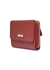 Small women's leather wallet in red color PORES-1025-3D(Z26), diagonal product view on a white background.