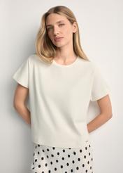 Cream women's mercerized cotton T-shirt TSHDT-0154-0B(W26) - front view of the product, against a light background. Half of the silhouette visible.