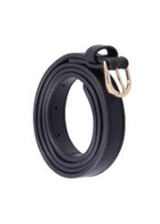 Black leather women's belt PASDS-0344-99(Z26), diagonal product view on white background.