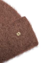 Brown women's hat made of alpaca wool CZADT-0212-1H(Z26), close-up of the product detail on a white background.