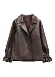Women's dark brown leather jacket KURDS-0604-1I(W26), front product view on white background.