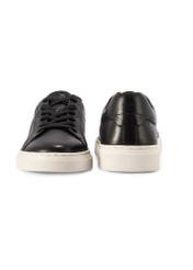 Men's black leather sneakers BUTYM-0486-99(W26), front and back product view on white background.