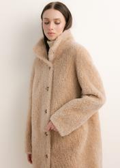 Cream women's wool coat FUTDW-0046-1A(Z26) – front view of the product on a model against a light background. Full-body shot.