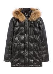 Men's black insulated leather jacket KURMS-0348-99(Z26), front view on a white background.