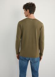 Men's khaki sweater SWEMT-0187-8D(W26) - back view of the product, on a model, against a white background. Half of the silhouette visible.