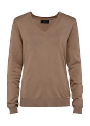 Women's V-neck sweater in camel color SWEDT-0201-83(W25)-01