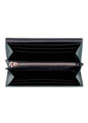 Medium dark green women's leather wallet PORES-1030-8C(Z26), product view inside on white background.