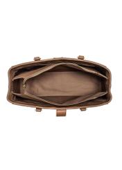 Beige women's handbag with monogram TOREC-0831A-81(Z25) - top view of the product on a white background.