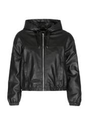 Black leather jacket with hood KURDS-0412-1036(W23)-03