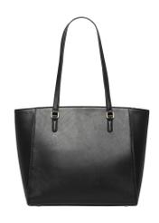 Black women's shopper bag with monogram TOREC-1291-9P(Z26), product view from the back on a white background.