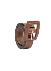 Brown leather women's belt PASDS-0272-1D(W26), diagonal product view on white background.