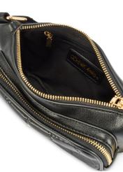 Black women's waist bag with monogram TOREC-1192-9P(W26) - close-up of detail, on white background.