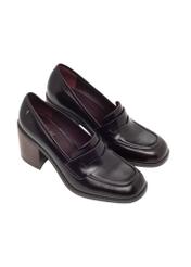 Burgundy women's leather pumps BUTYD-1351-4E(Z26), diagonal product view on white background.