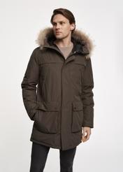 Men's khaki jacket with hood KURMT-0318-57(Z23)-01