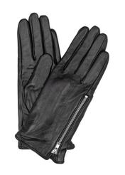 Women's leather gloves with zipper REKDS-0003A-99(Z25), front product view on white background.