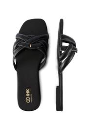 Women's black leather slides with braid BUTYD-1222-99(W26), product view from above on white background.