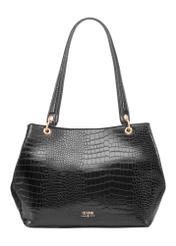 Large black croco women's handbag TOREC-1056-97(Z25), front product view on white background.