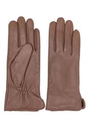 Women's camel leather gloves REKDS-0001A-1D(Z26), product view from the front and back on a white background.