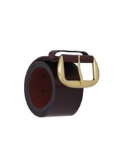 Brown wide leather women's belt PASDS-0349-1I(Z26), diagonal product view on white background.