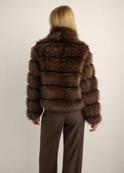 Women's short dark brown fur coat FUTDP-0085-1I(Z26) - back view of the product on a model, against a light background. Knee-length silhouette visible.