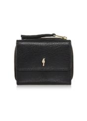 Small fold-out women's wallet black leather PORES-0816A-99(Z25), front product view on white background.