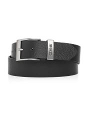 Men's black leather belt PASMS-0127-9I(W26), front product view on white background.