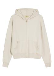 Beige women's hooded sweatshirt BLZDT-0120-1A(W26) - front product view, on white background.