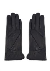Navy blue women's leather gloves REKDS-0001A-7D(Z26), product view from the back on a white background.