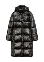 Black long women's winter jacket KURDT-0531A-99(Z25) - front product view on white background.