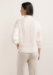 Cream cotton women's sweater SWEDT-0285-0B(Z26), back view on a model. Half-body shot.