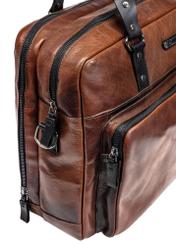 Brown leather men's bag TORMS-0100-1H(W26), close-up of product detail on white background.
