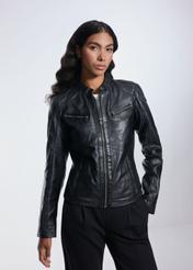 Black women's jacket made of genuine leather KURDS-0509-4122(W24)