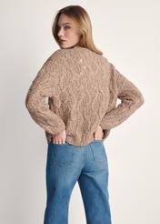 Women's camel cardigan KARDT-0054-24(Z25) - product view from the back on a white background. Half of the silhouette visible.