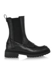 Black leather women's boots with strap BUTYD-1039-99(Z23)-01