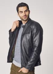 Men's leather jacket with a delicate collar KURMS-0246-5369(Z21)-03