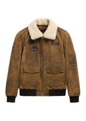 Men's suede bomber jacket KURMS-0422-1C(Z26), front product view on white background.