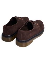 Dark brown suede women's shoes BUTYD-1353-1I(Z26), product view from the back on a white background.