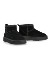 Black short women's snow boots BUTYD-1138-9E(Z26), diagonal product view on a white background.