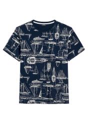 Navy blue men's t-shirt with graphics TSHMT-0148-7E(W26) - front product view, on a white background.