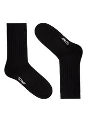 Black ribbed long women's socks SKADT-0072-99(W26), side product view on white background.