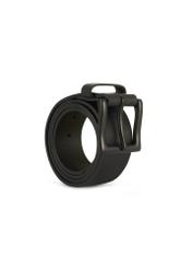 Black men's leather belt PASMS-0271-99(Z25), front view of the product rolled up on a white background.