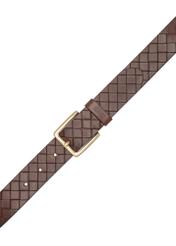 Men's brown leather belt PASMS-0278-1I(W26), top view of the product on a white background.