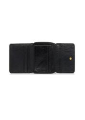 Small fold-out women's wallet black leather PORES-0816A-99(Z25), product view inside on white background.