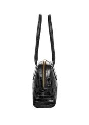 Black leather croco women's shoulder bag TORES-1325-9G(Z26), side view of the product on a white background.