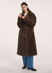 Long brown women's fur coat FUTDP-0072-1H(Z26) - front product view on white background.