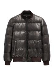 Men's dark brown leather jacket with stand-up collar KURMS-0428-1I(Z26)