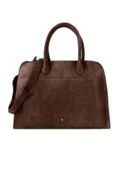 Brown suede handbag TORES-1191-89(Z25), product view from the front on a white background.