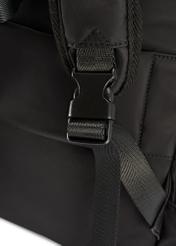 Black large women's backpack TOREN-0321-99(Z25), close-up of the product buckle, view on a white background.