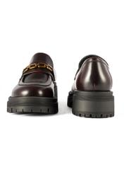 Women's burgundy leather moccasins BUTYD-1190-49(Z25), product view from the front and back on a white background.