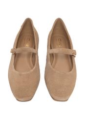 Beige suede ballet flats with belt BUTYD-1145-1B(Z26), front product view on a light background.
